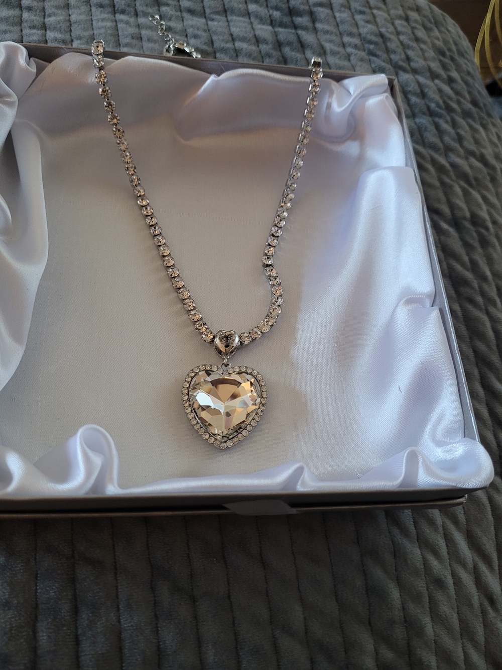 Silver Heart Pendant Necklace with Clear Crystal Accent